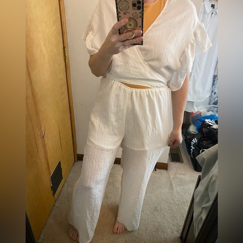 Anthropologie Talulah White Wrap Front Cutout Pantsuit